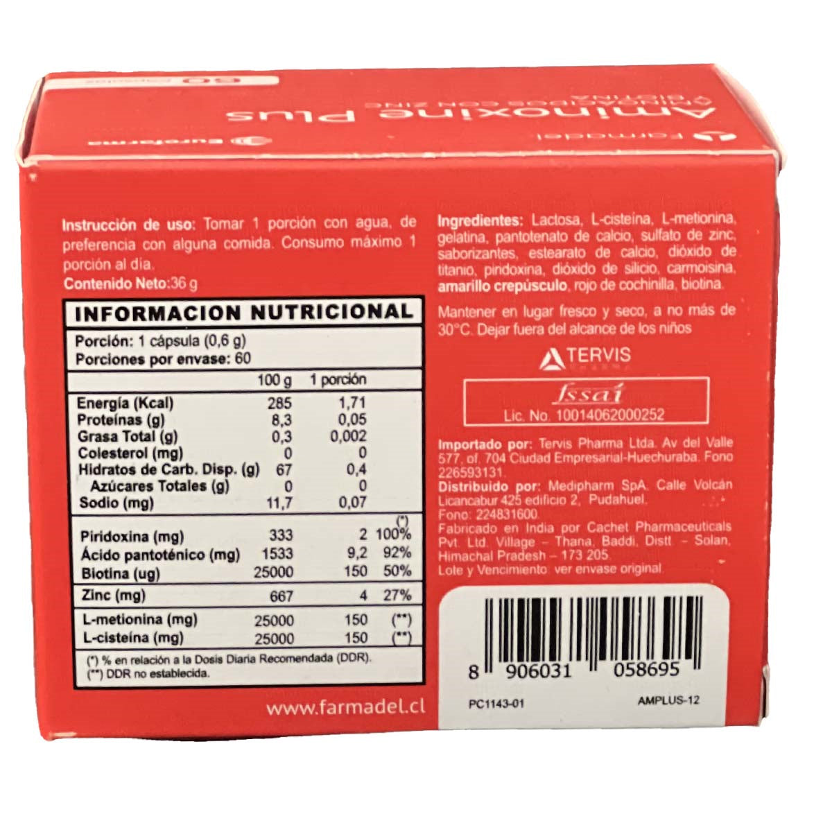 Aminoxine Plus 60 capsulas Aninoacidos Zinc Biotina