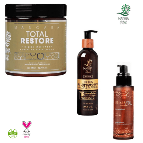 Mascara Restauradora Locion Mutiproposito y Serum Marina Vital