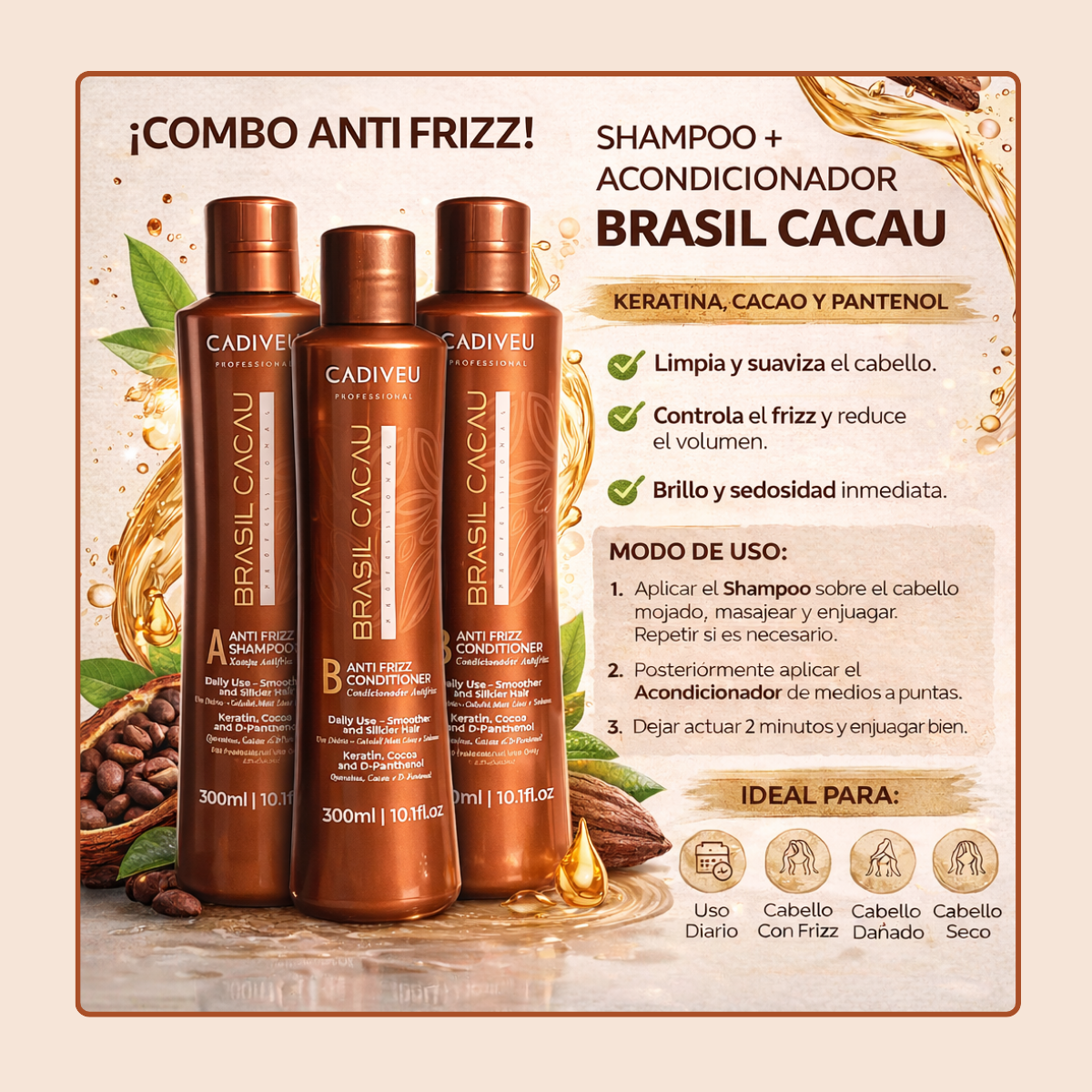 1 Shampoo+2 Acondicionadores Brasil Cacau. Envío Gratis
