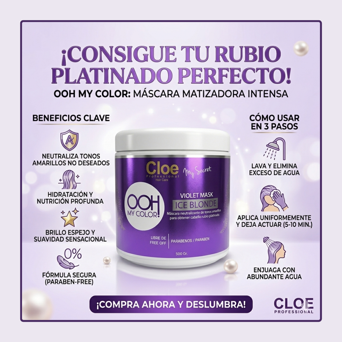 Mascara Ooh My Color Violet 500 grs Cloe Profesional
