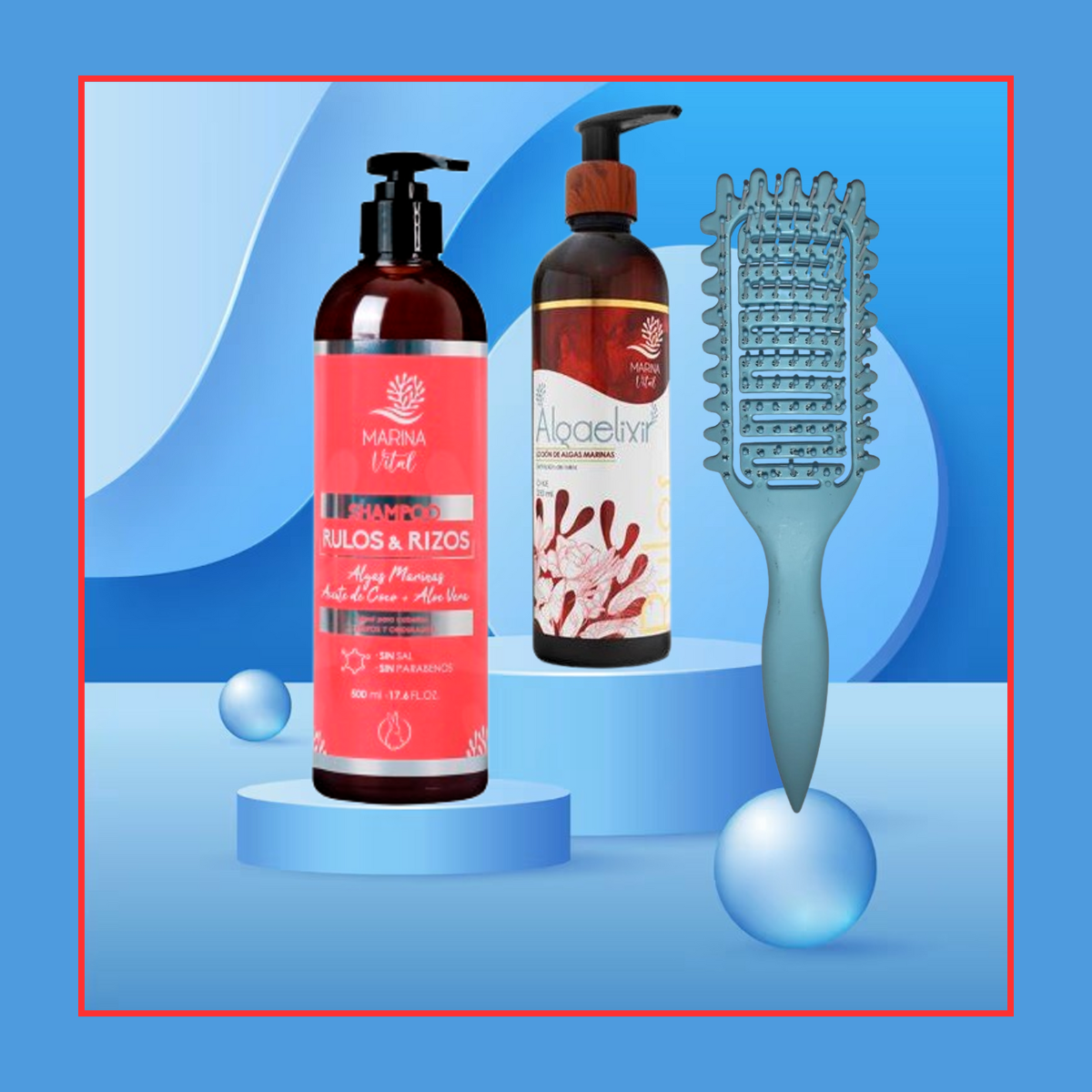 Shampoo Rizos 500ml + Algaelixir Rizos 250ml + Cepillo Rizos