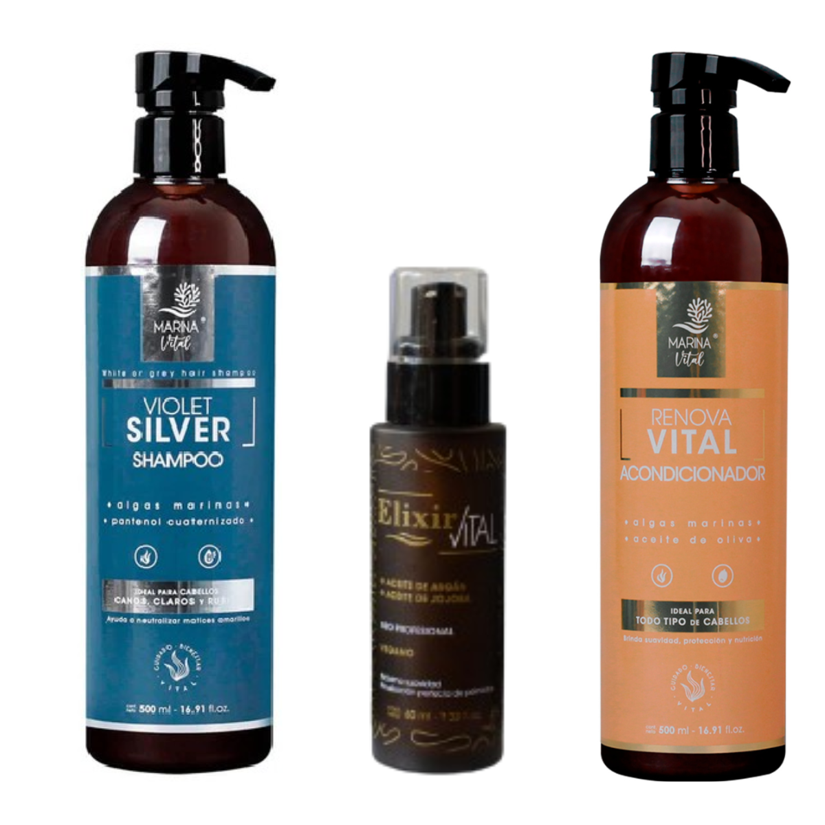 Shampoo Silver y Acondicionador +Serum Marina Vital