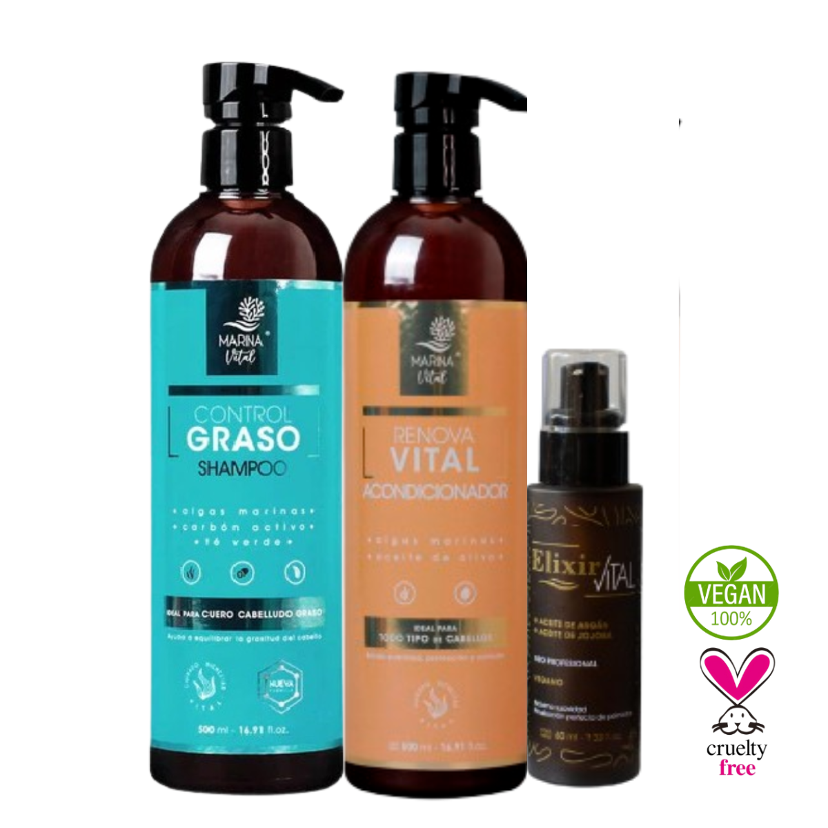 Shampoo Control Graso y Acondicionador +Serum Marina Vital