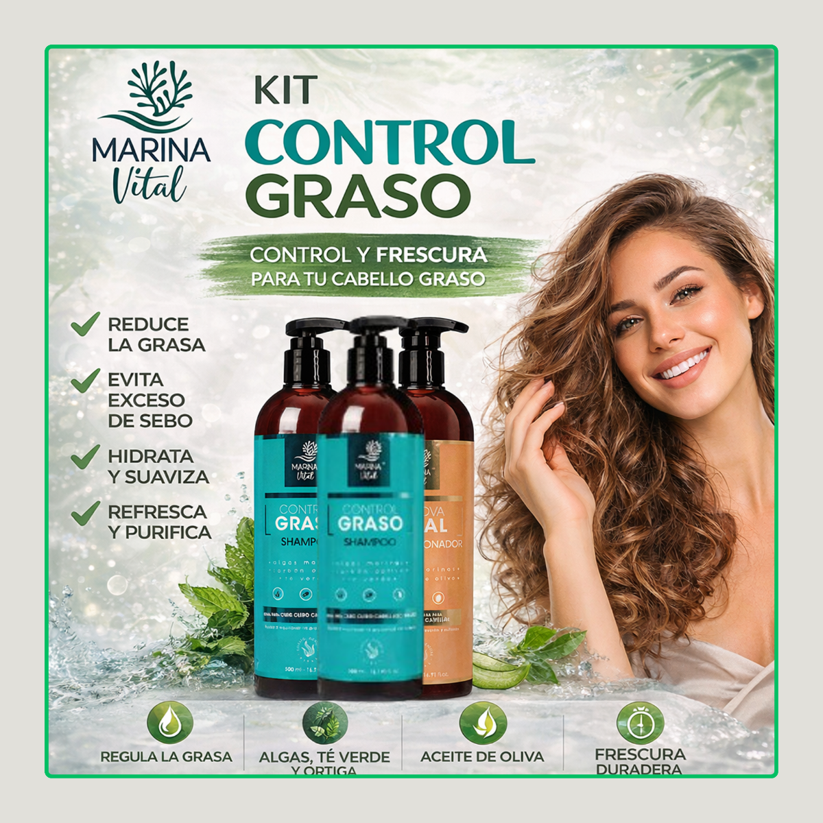 Shampoo Control Graso 2 U más Acondicionador 1 Marina Vital