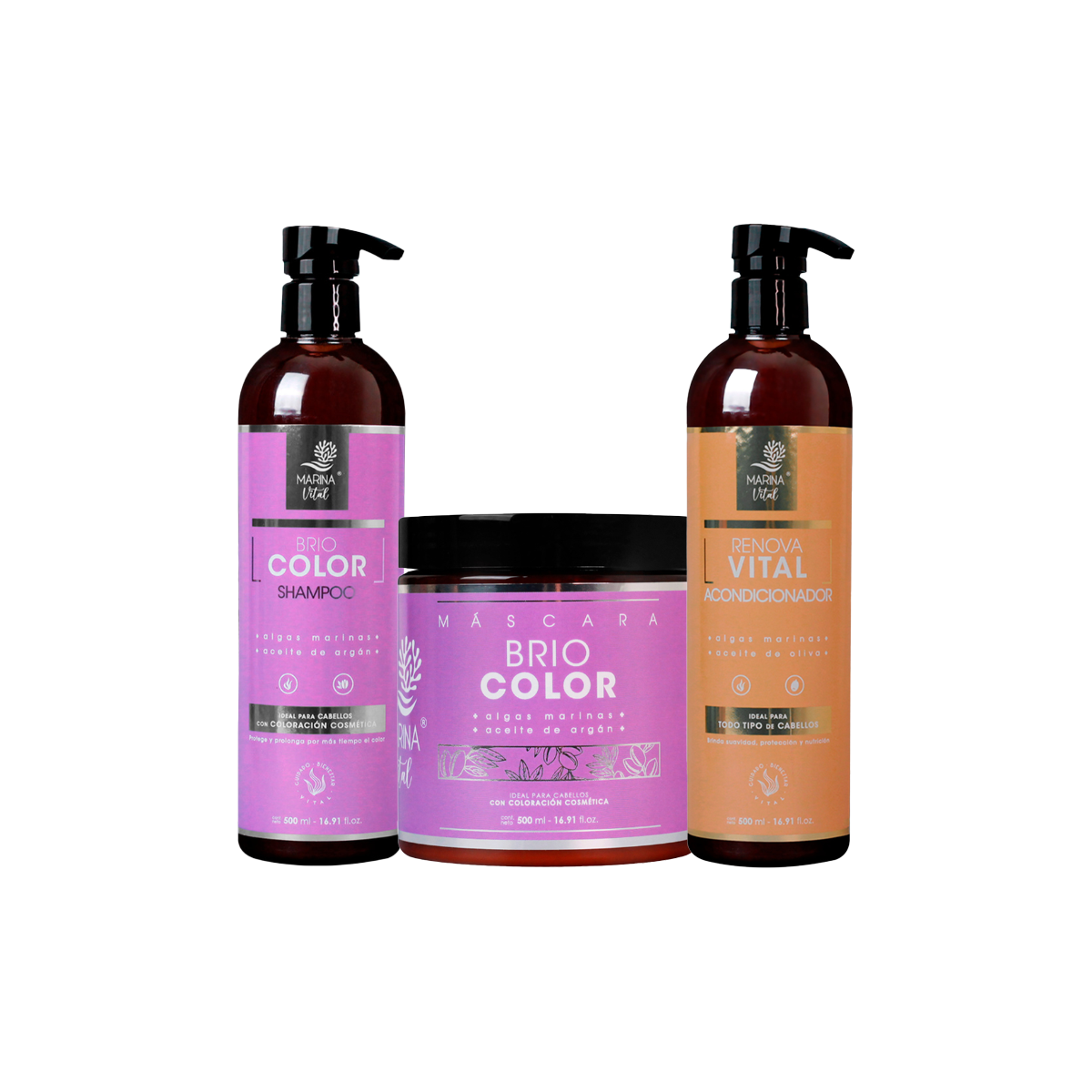 Shampoo-Máscara Briocolor-Acondicionador Marina Vital