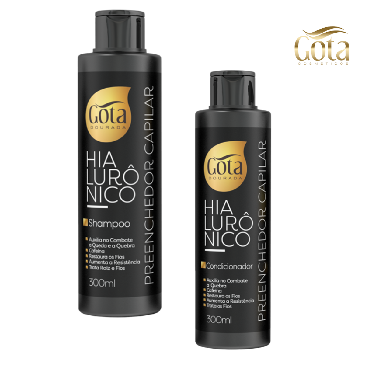 Kit Shampoo Y Acondicionador Hialurónico Gota Dorada 300 Ml C/U