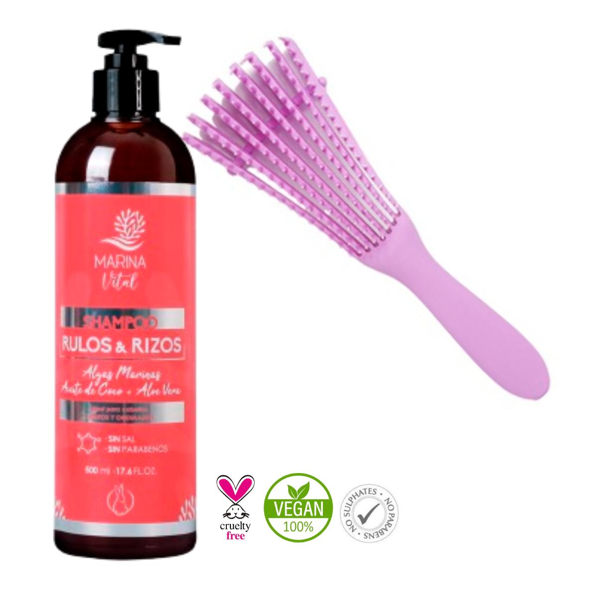 Shampoo Rulos Y Rizos Marina Vital + Cepillo Cabello Rizado