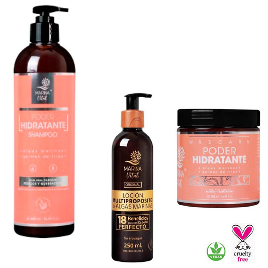 Shampoo, Mascara Poder Hidratante y Locion Multiproposito