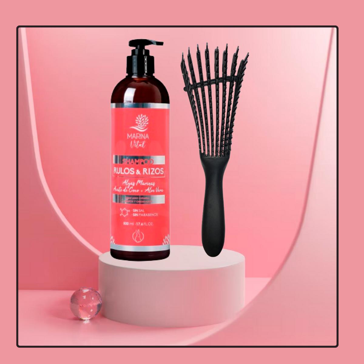 Shampoo Rulos Y Rizos Marina Vital + Cepillo Rizado Negro
