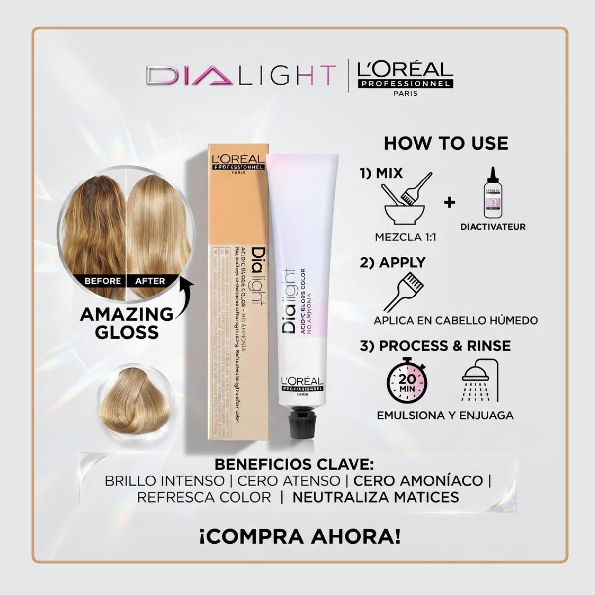 Tintura LP Dia Lights 8.3 Rubio Claro Dorado 60 ml