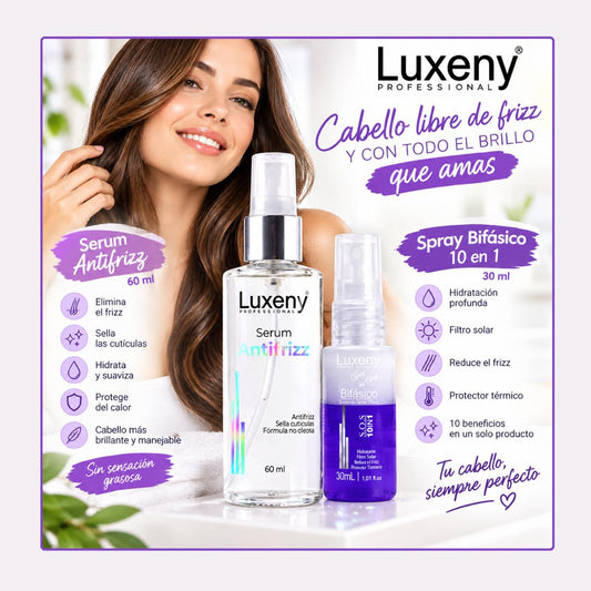 Serum Antifrizz 60 ml y Spray Bifásico 10en1 30ml Luxeny