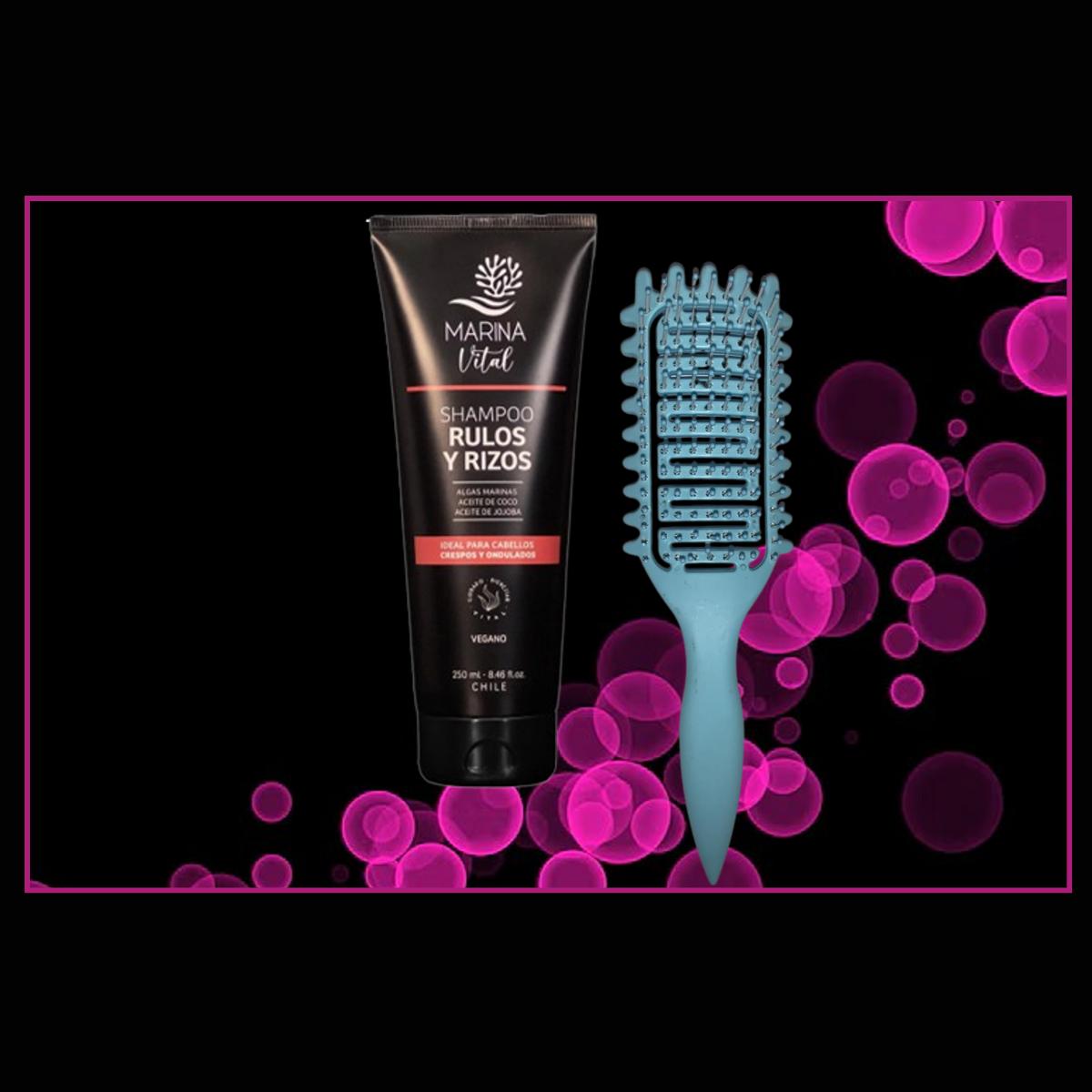 Shampoo Rulos y Rizos 250 ml + Cepillo RizoFlex Azul