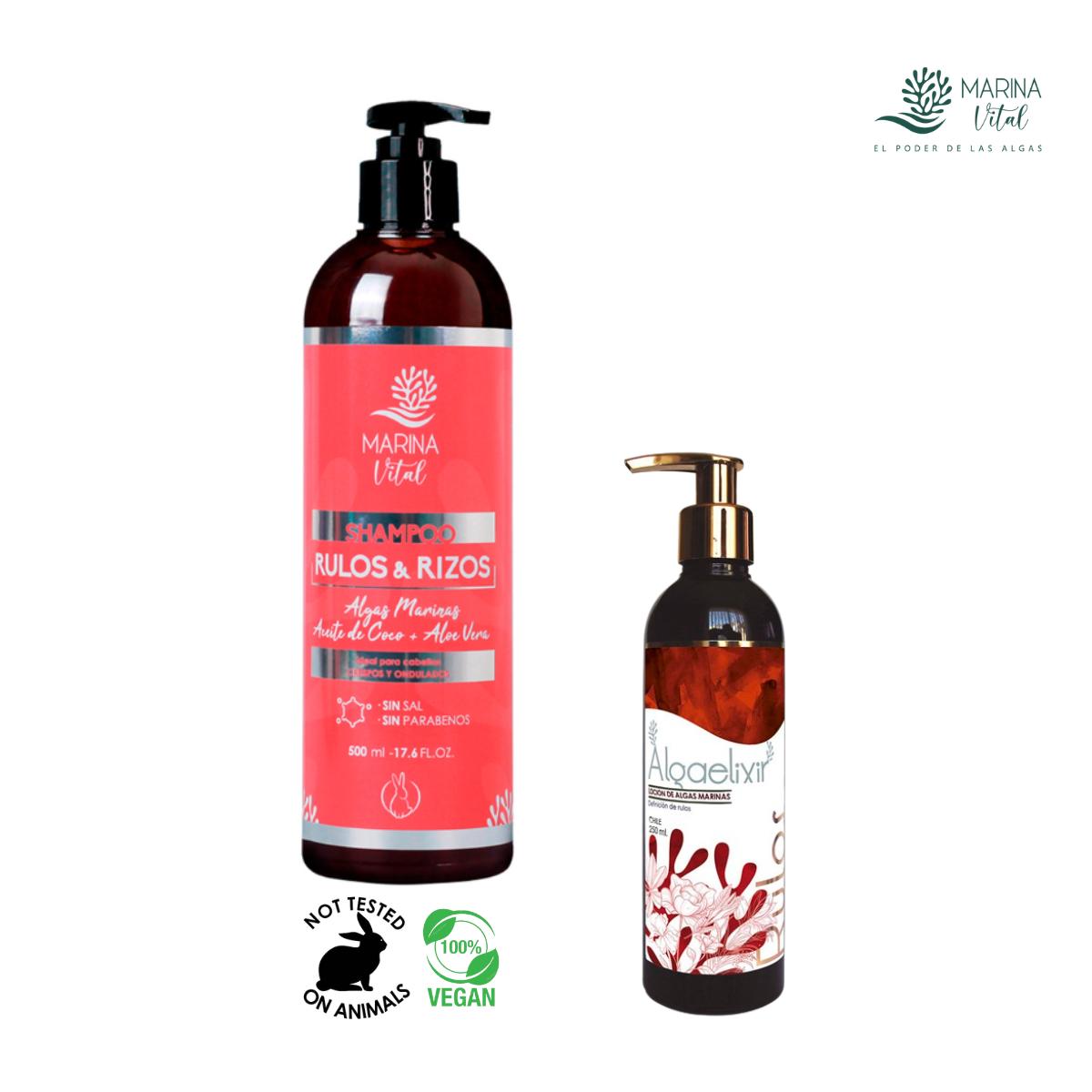 Shampoo Rulos y Rizos 500 ml + AlgaelixirOndas y Rulos 250ml