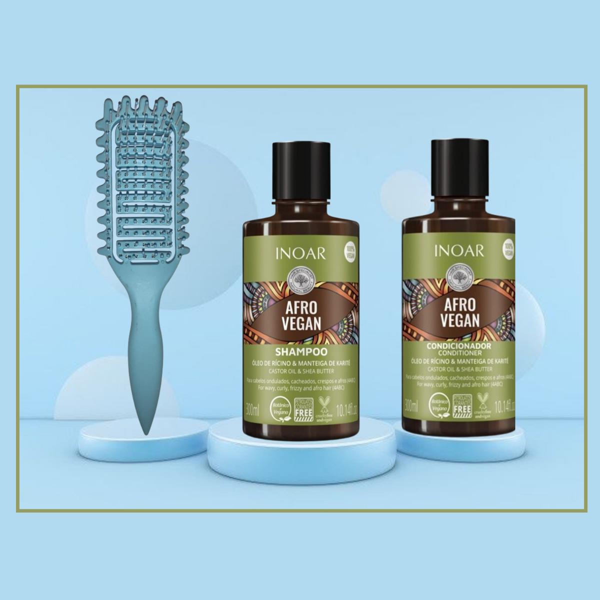 Shampoo Y Acondicionador Afro Vegan Inoar + Cepillo Rizos