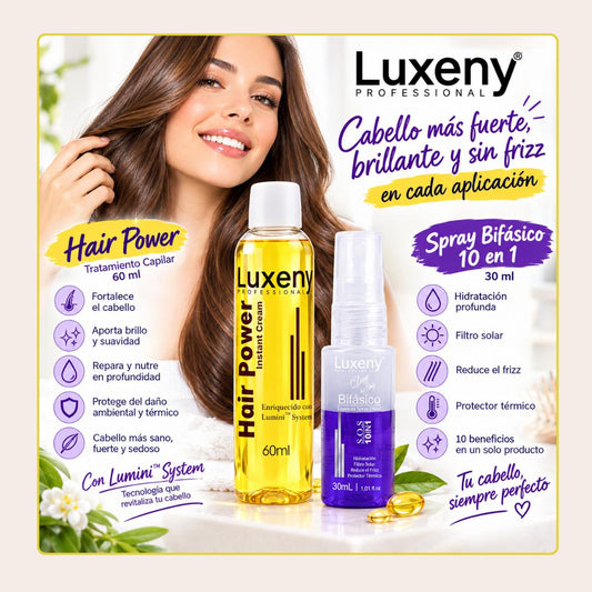 Hair Power Capilar 60ml y Spray Bifásico 10en1 30ml Luxeny