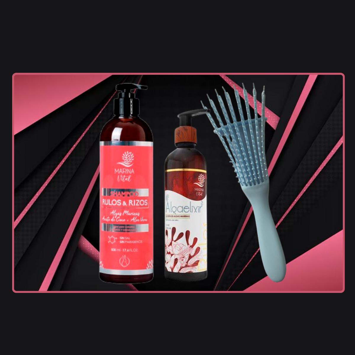 Kit Shampoo Y Loción Marina Vital Rulos & Rizos + Cepillo