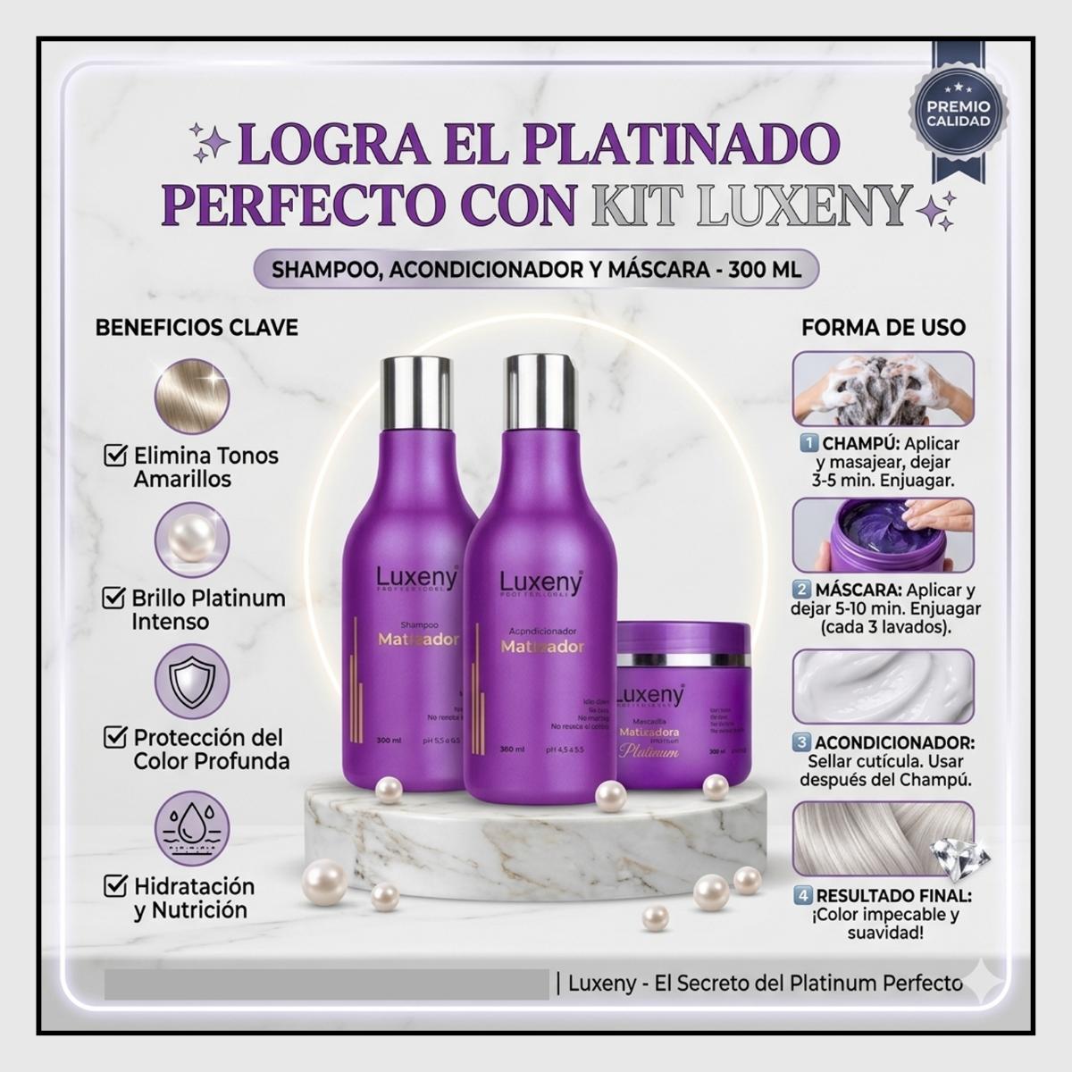 Shampoo, Acondicionador y Mascarilla Matizador Platinum 300