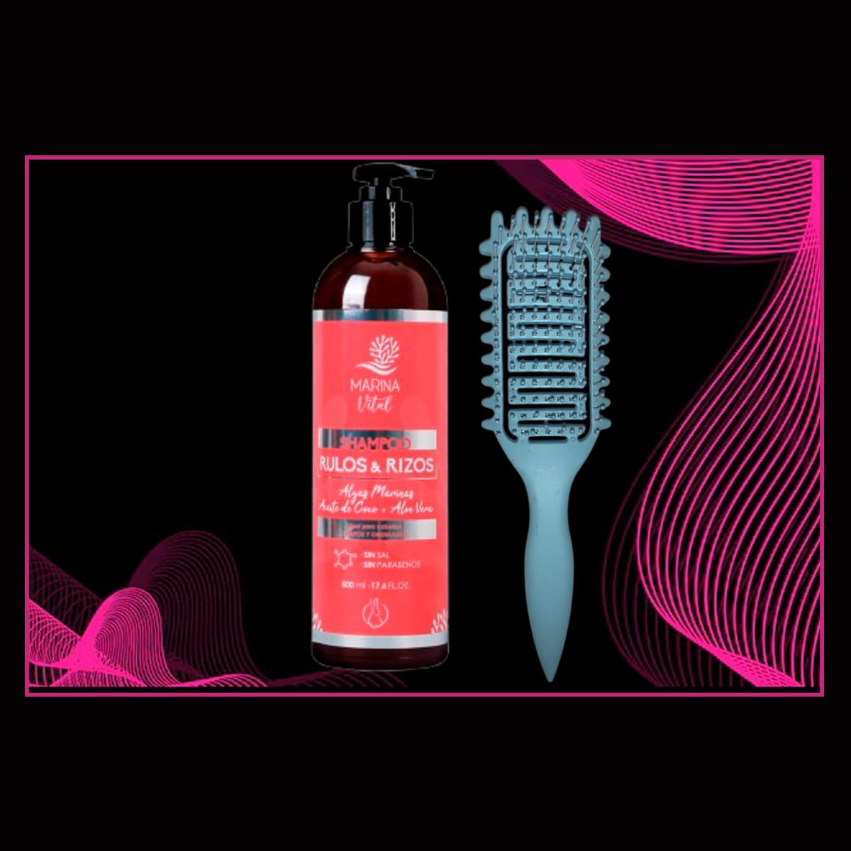 Shampoo Rulos y Rizos 500 ml + Cepillo RizoFlex Azul
