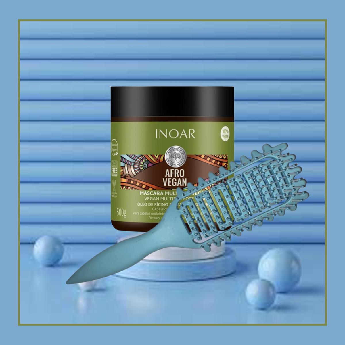 Máscara 500 ml Afro Vegan Inoar + Cepillo RizosFlex Azul