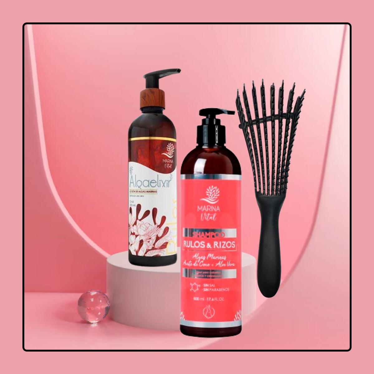 Shampoo Y Loción Marina Vital Rulos-rizos + Cepillo Negro