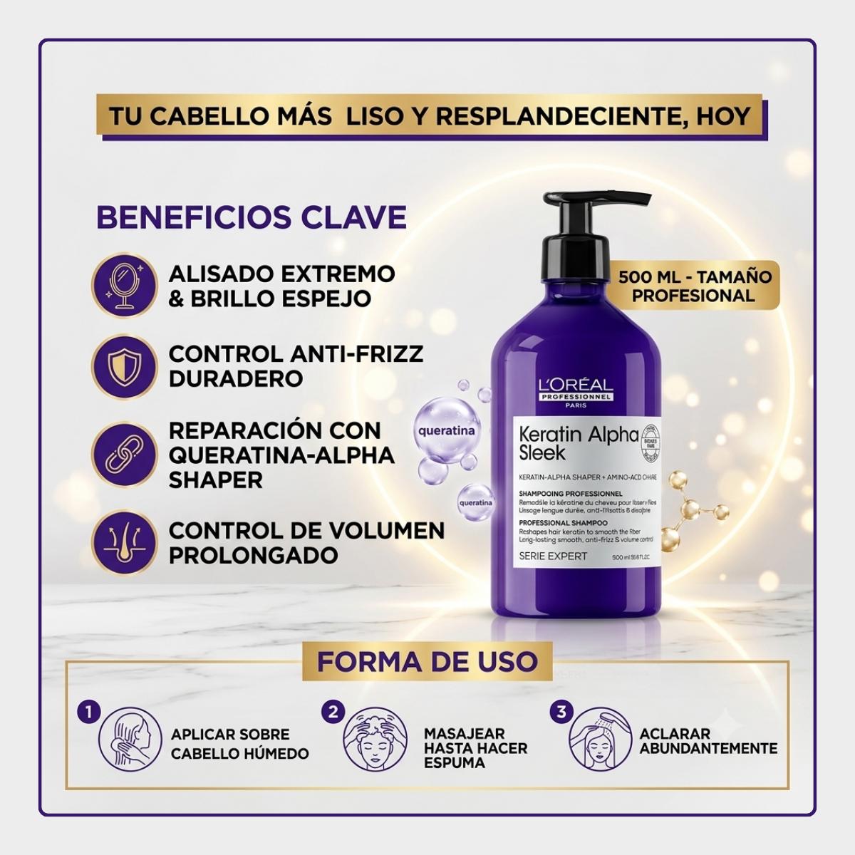 Keratin Alpha Sleek Shampoo 500 ml Loreal