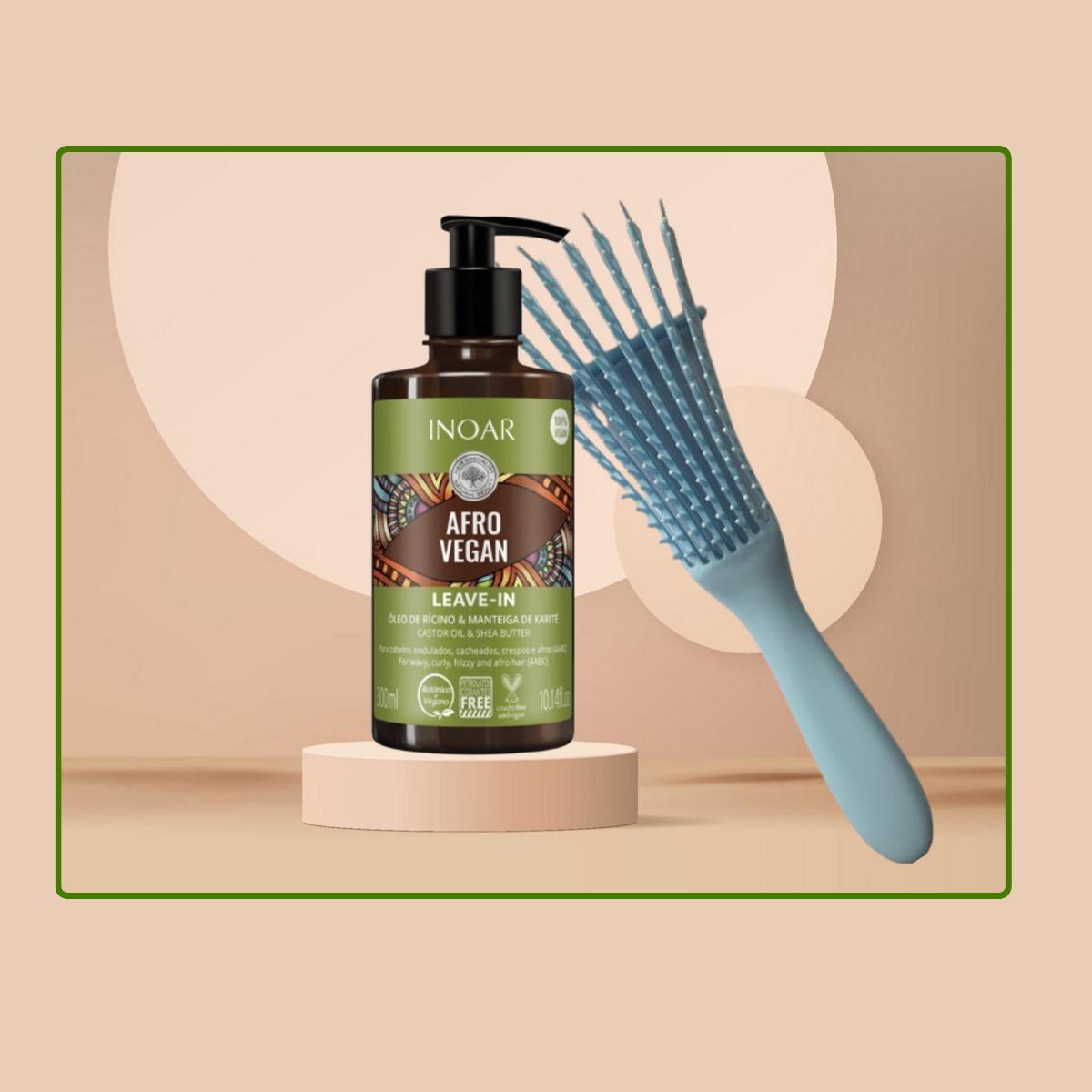 Leave In Afro Vegan 300ml Inoar+cepillo Desenredante Celeste