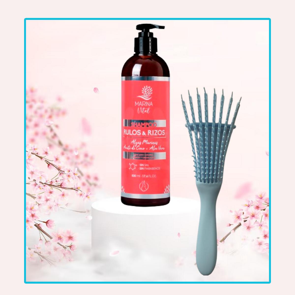Shampoo Rulos Y Rizos Marina Vital + Cepillo Rizado Celeste