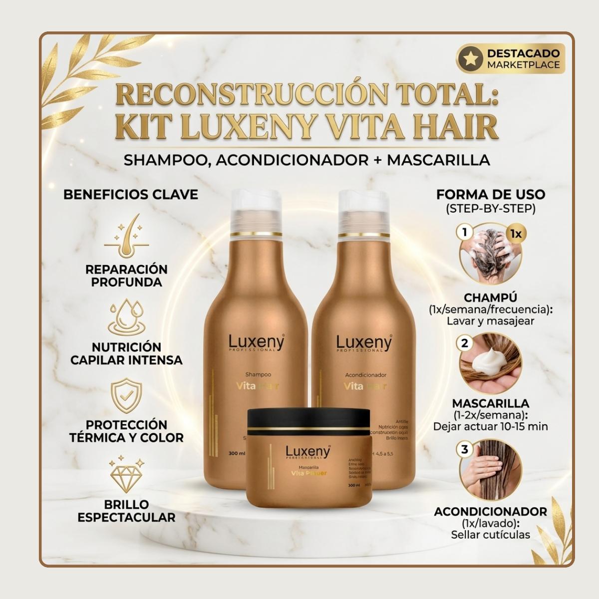 Shampoo, Acondicionador y Mascarilla Reconstrucción Vita Hai