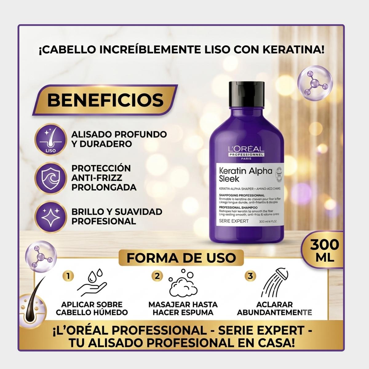 Keratin Alpha Sleek Shampoo 300 ml Loreal