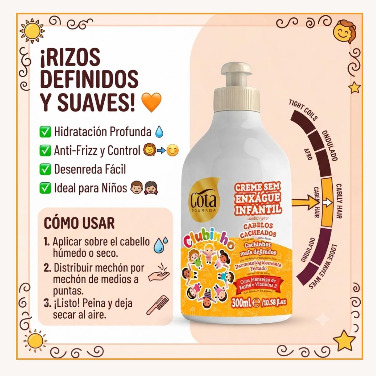 Crema De Peina Clubinho Cabellos Rizados 300 Ml Gota Dorada