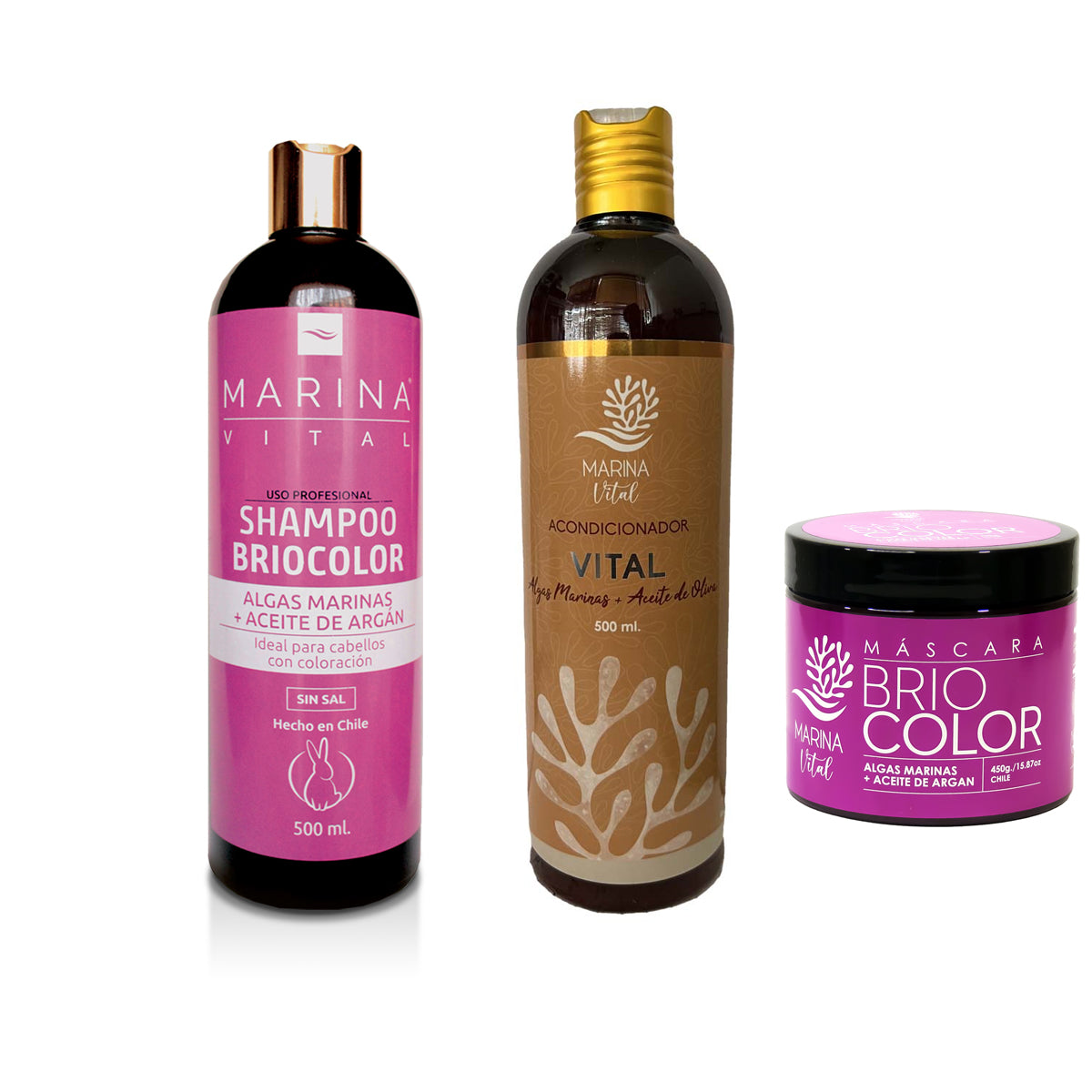 Shampoo-Máscara Briocolor-Acondicionador Marina Vital