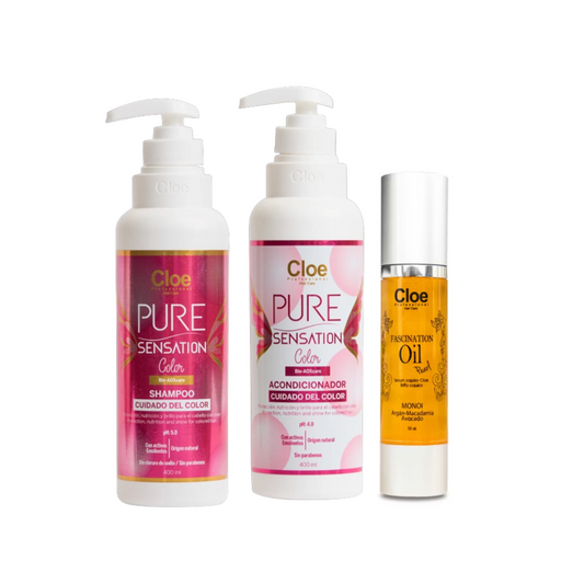Shampoo + Acondicionador Pure Sensation Color + Serum Fascination Oil Aceite Pearl Cloe