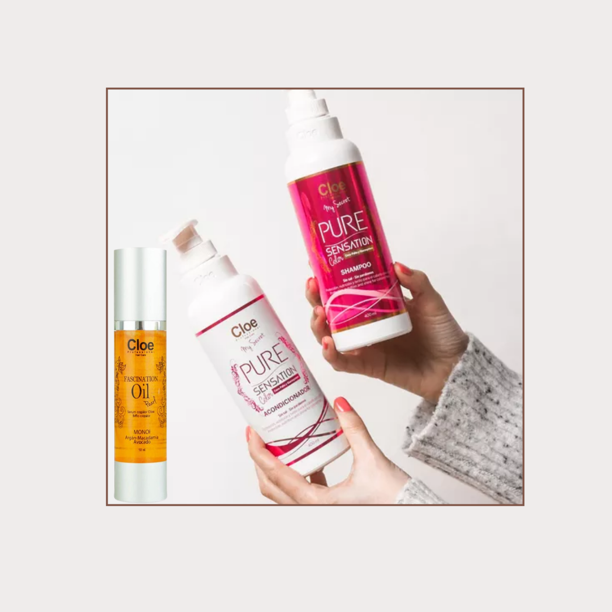 Shampoo + Acondicionador Pure Sensation Color + Serum Fascination Oil Aceite Pearl Cloe