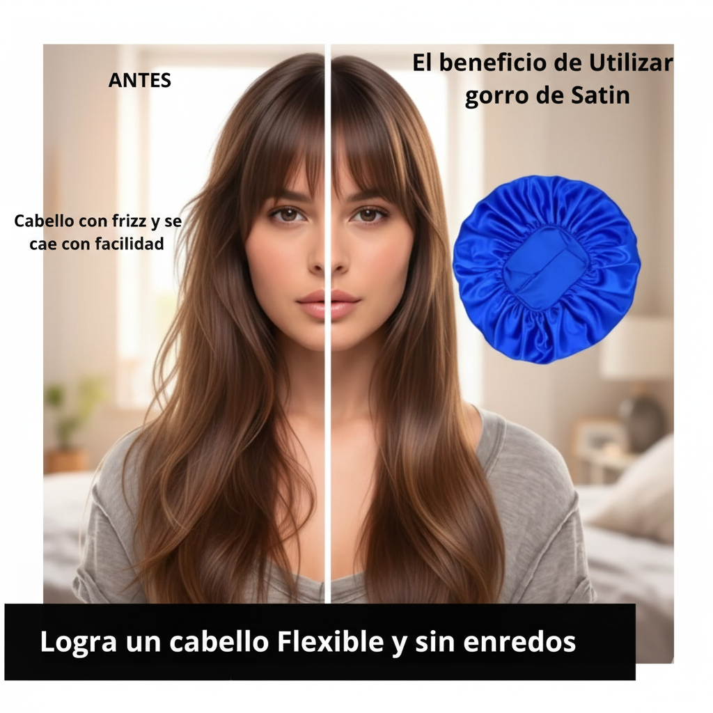 Gorro de Satin para dormir cabellos ondulados y lisos color al azar