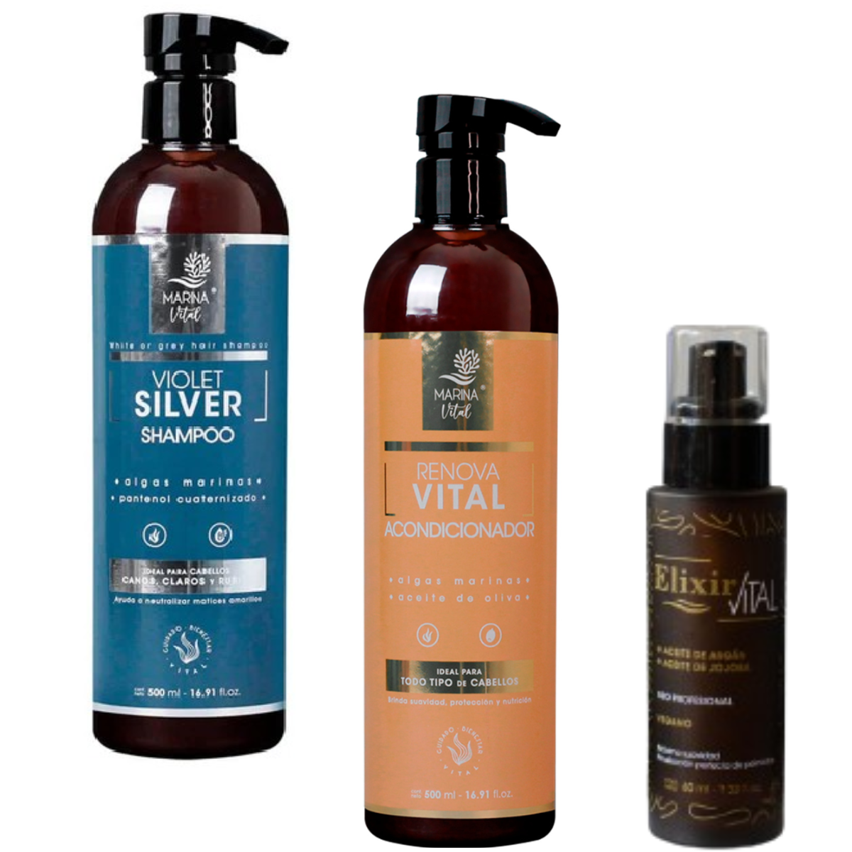 Shampoo Silver y Acondicionador +Serum Marina Vital