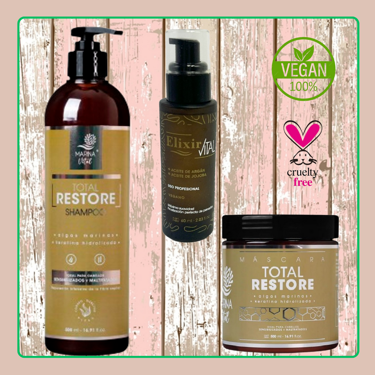 Shampoo, Mascara Restauradora y Serum Elixir