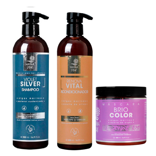 Shampoo Silver +Mascara Briocolor + Acondicionador Marina Vital