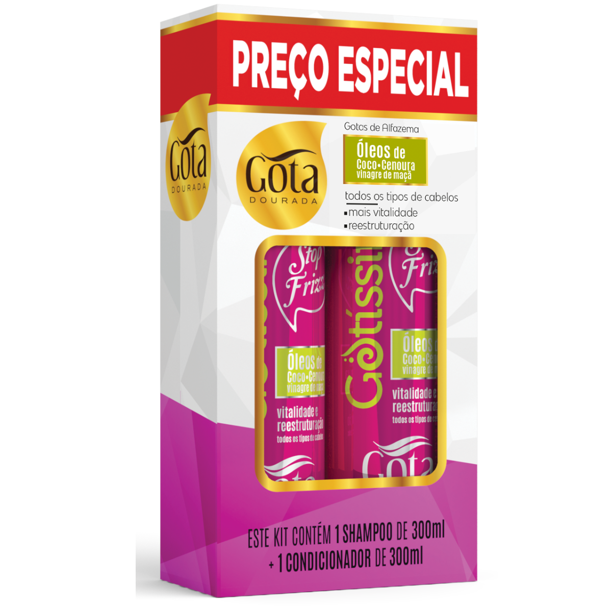Kit Shampoo Y Acondicionador Gota Dorada Stop Frizz 300 Ml C/U