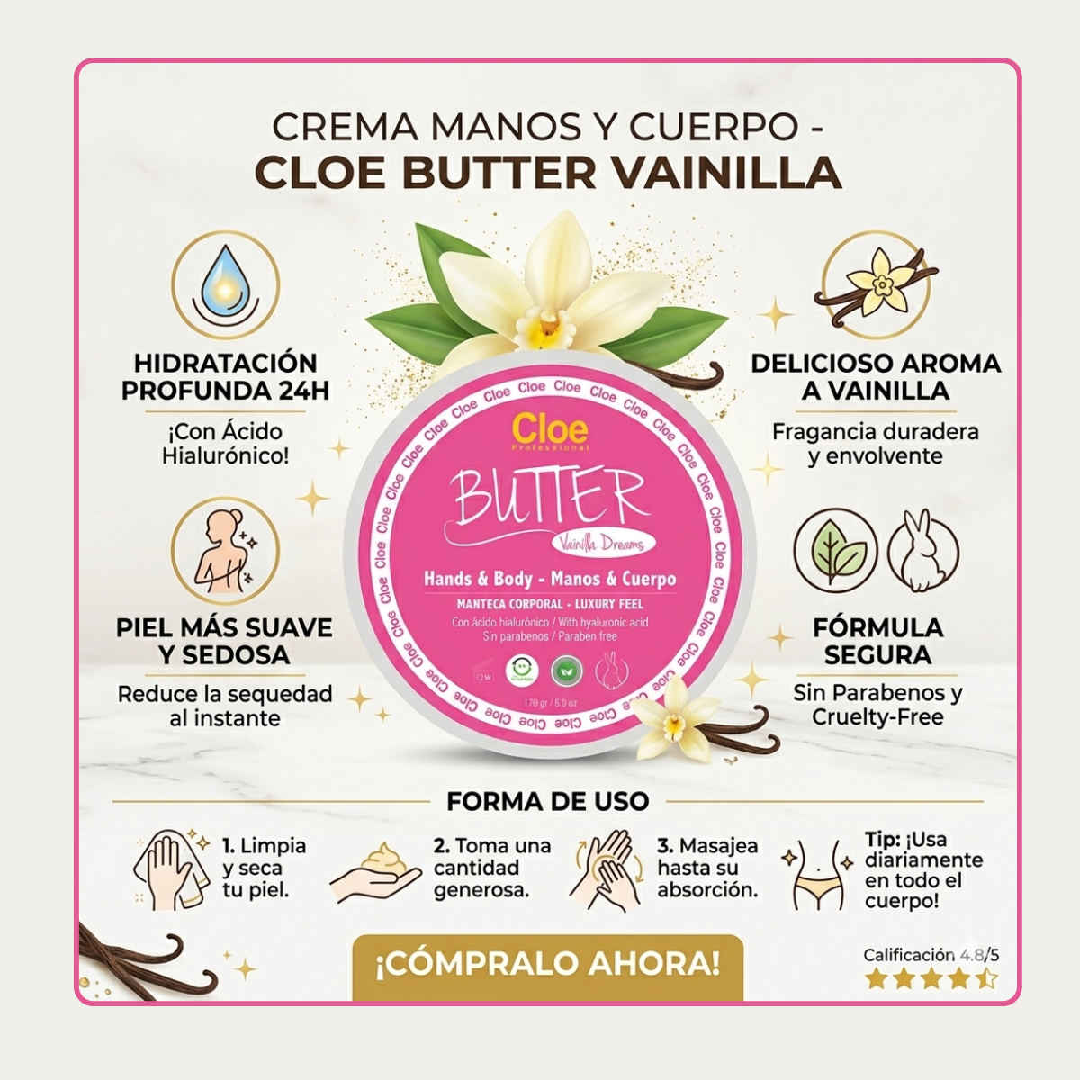 Crema de Manos y Cuerpo Vainilla Cloe 170 g