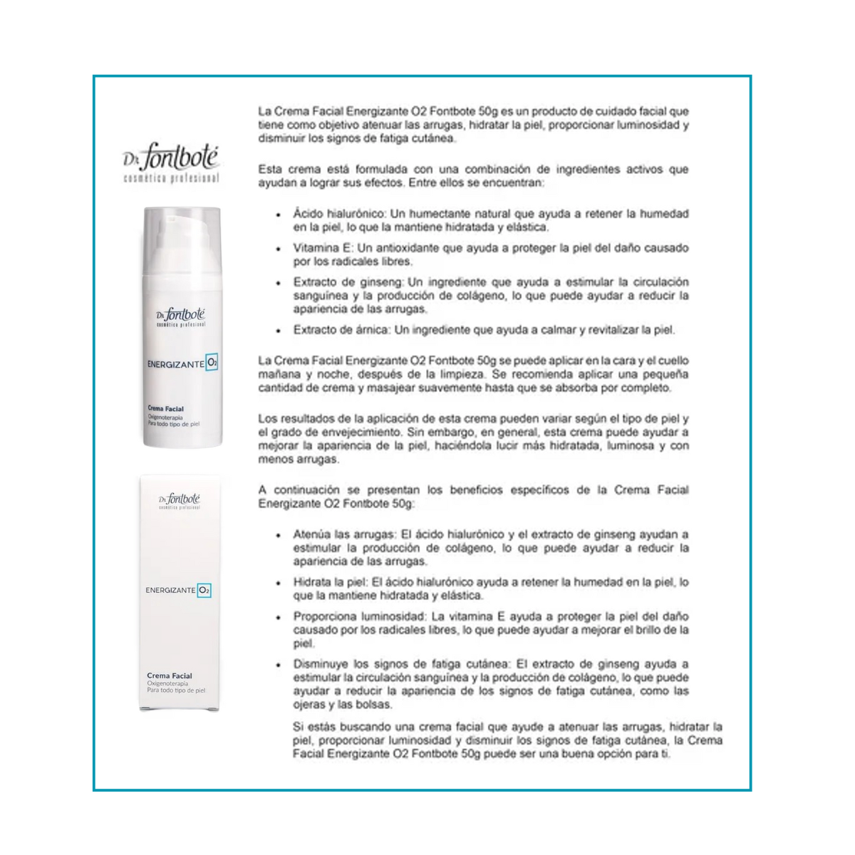 Crema Facial Energizante O2 Dr Fontbote