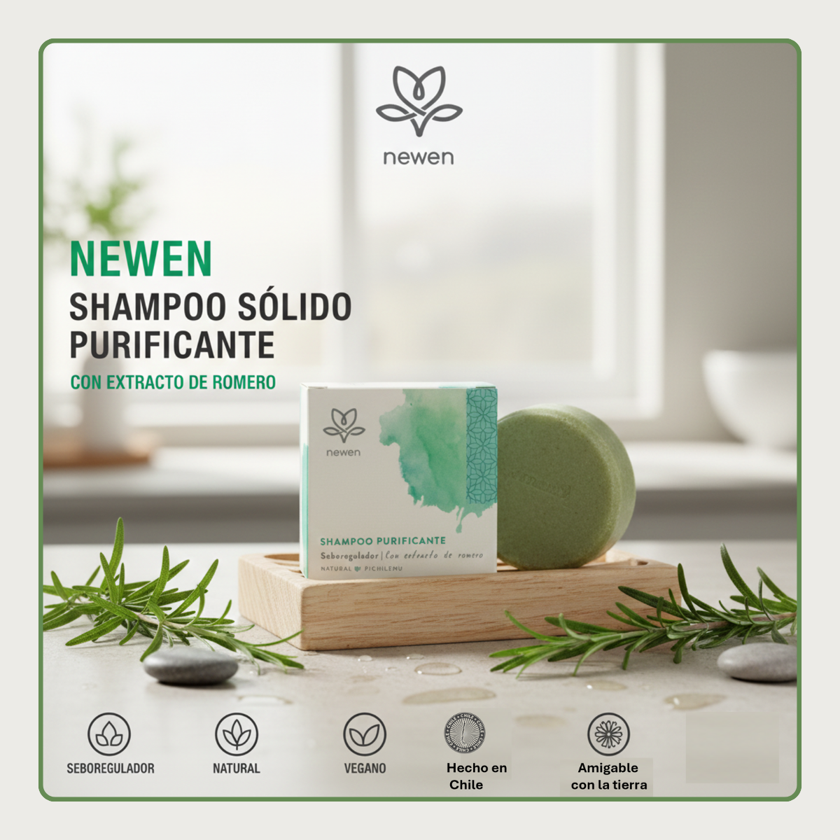 Shampoo Solido Purificante con extracto de Romero Newen