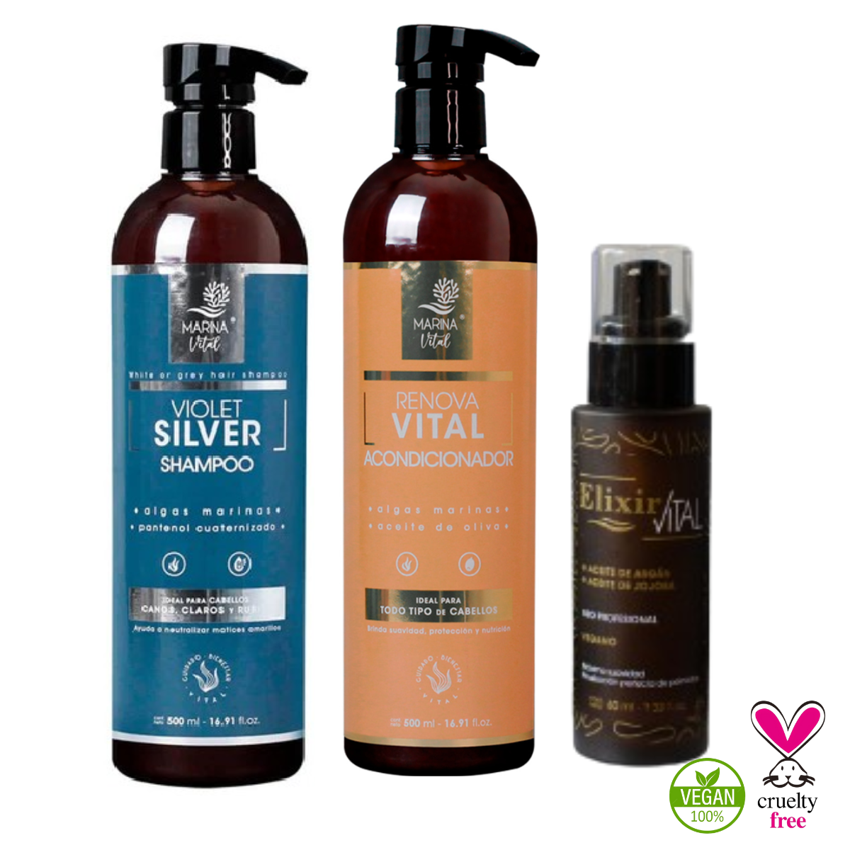 Shampoo Silver y Acondicionador +Serum Marina Vital