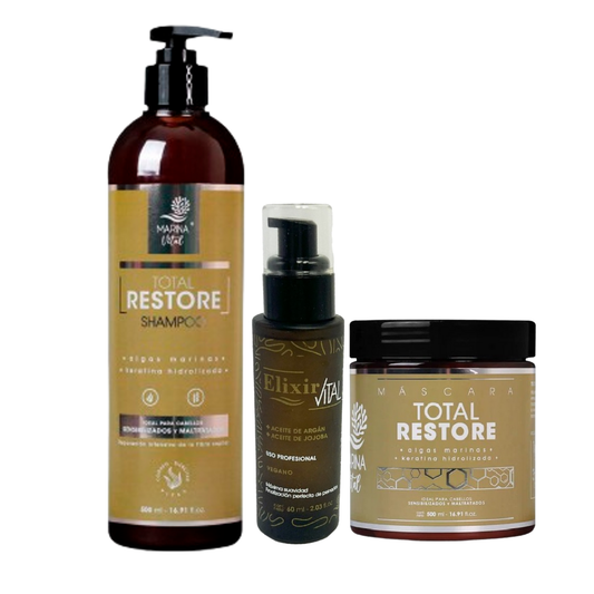 Shampoo, Mascara Restauradora y Serum Elixir