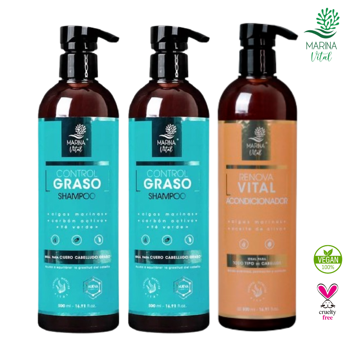 Shampoo Control Graso 2 U más Acondicionador 1 Marina Vital