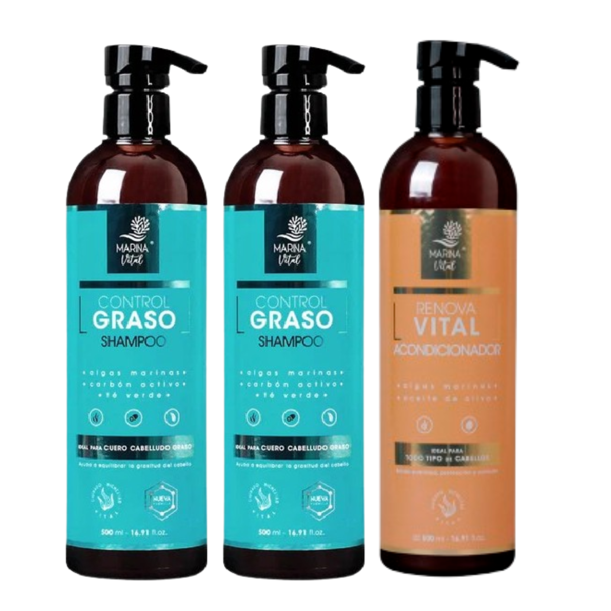Shampoo Control Graso 2 U más Acondicionador 1 Marina Vital