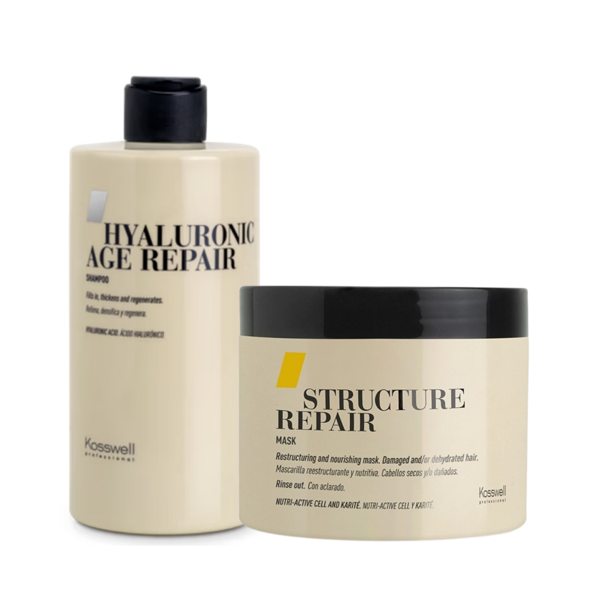Kosswell Shampoo Hyaluronic Age Repair  y Máscara Structure