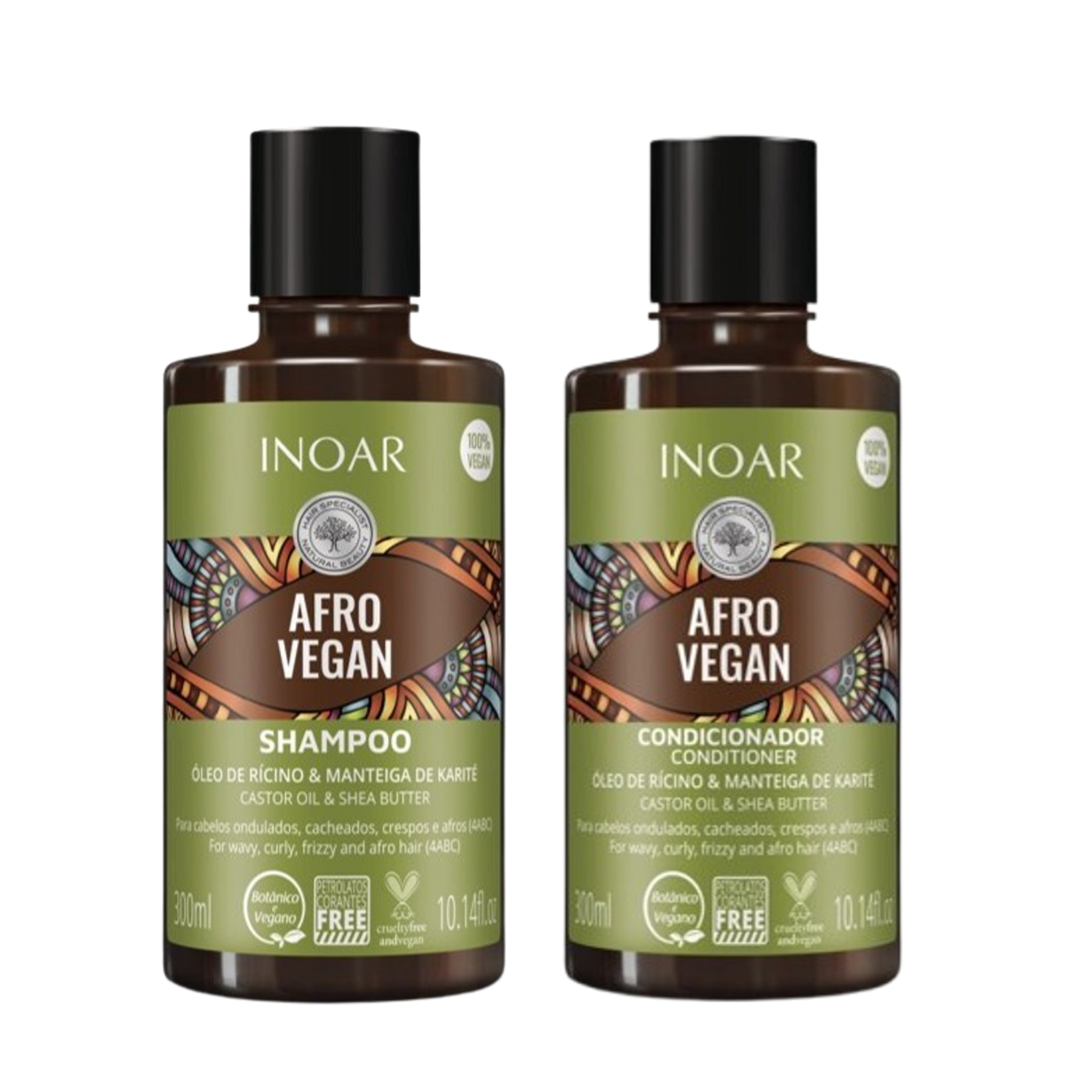 Pack Shampoo y Acondicionador Afro Vegan 300 Ml C/U Inoar