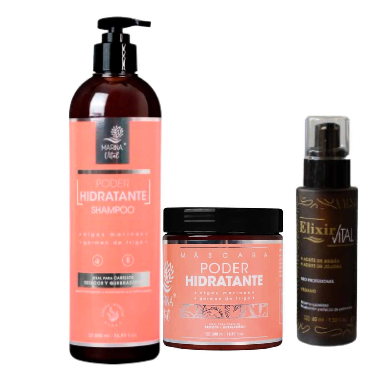Shampoo y Mascara Poder Hidratante+Serum Marina Vital