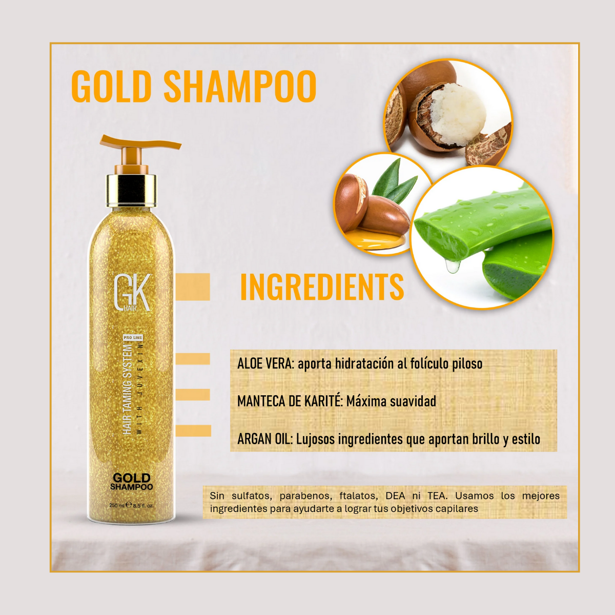 Shampoo Gold Juvexin Brillo - Hidratacion 250ml GK Hair