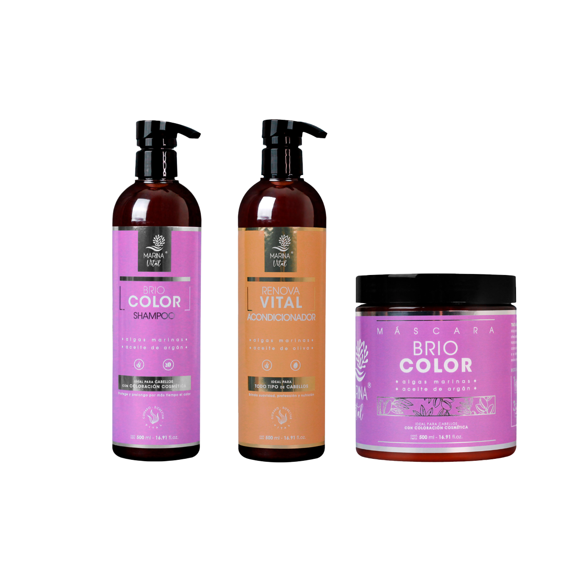 Shampoo-Máscara Briocolor-Acondicionador Marina Vital